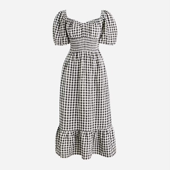 J.Crew Smocked-waist puff-sleeve midi dress in gingham linen (NWT) - Picture 3 of 7